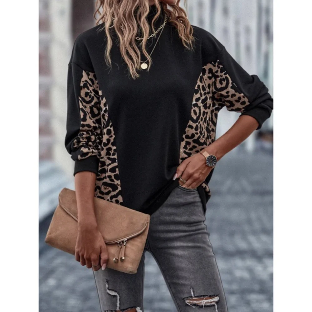 🐆 CASUAL BLACK LEOPARD LOOSE FIT HIGH NECK JUMPER! - Picture 5 of 10